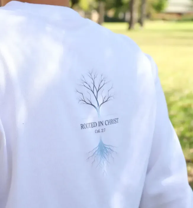 Rooted in Christ, back print with Colossians 2:6-7